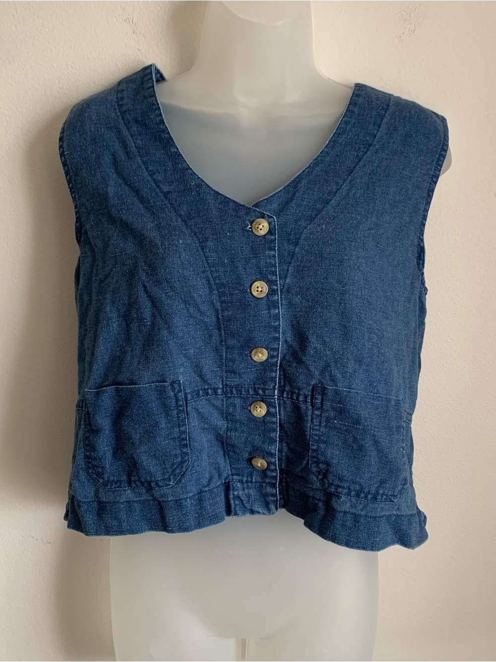 Cherokee Button-Front Crop Top Vest - Blue